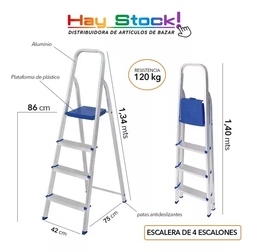 Escalera De Aluminio Plegable Tipo Tijera 4 Escalones Mor