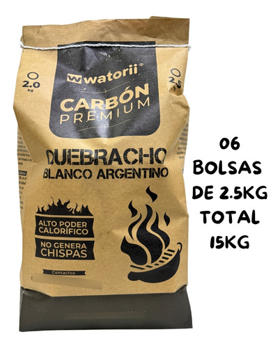 Carbón Quebracho Blanco En Bolsa 2,5kg (06und) 15kg