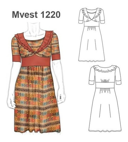 ( Moldes De Ropa)  Vestido Cintura Alta Mujer 1220