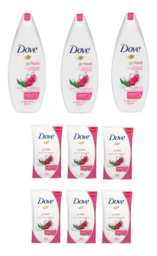 Sabonete Líquido Dove Go Fresh 250ml - Kit C/3 + 6 Refis