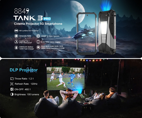 Unihertz 8849 Tank 3 Pro - Celular Proyector Láser 120 PuLG.