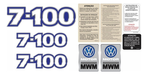 Kit Adesivos 3d Compatível Volkswagen 7-100 + Etiqueta Cmk06 Cor EMBLEMAS 7-100 MWM RESINADO + ETIQUETAS
