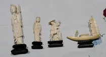 Comprar Antiguas Figuras Orientales Base Madera Marfil Muy Antiguas