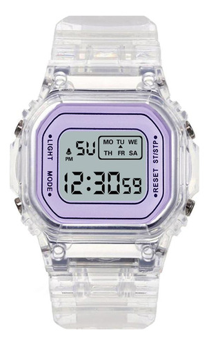Relógio Feminino Digital Emborrachado Lilás Silicone + Caixa