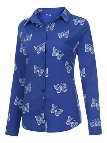 Blusa Estampada Mariposa Moda Manga Casual Larga Para Mujer