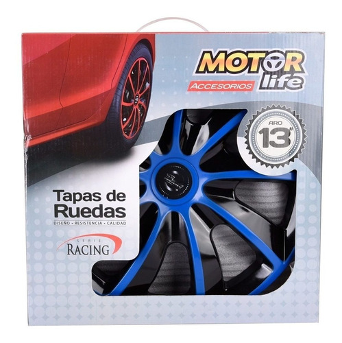 Set De 4 Tapas De Rueda Racing Negro-azul Aro 13  Mot /30387