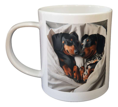 Taza Plastico Perro Salchicha Durmiendo Corazon Manta