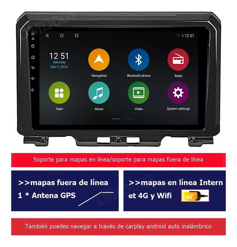 Auto Radio Estéreo Android Gps Para Suzuki Jimny 2021-2023