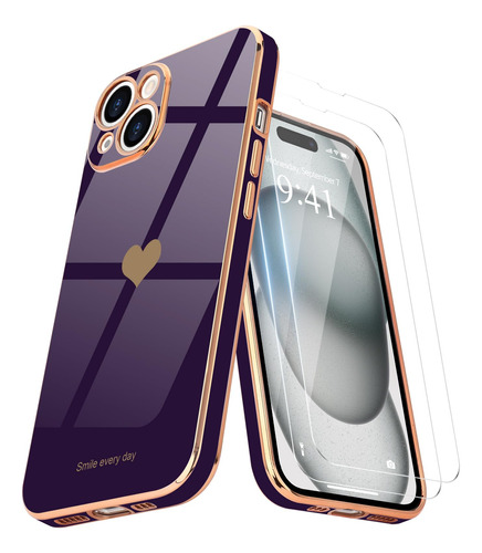 Funda Teageo iPhone 15 Corazones Dorados 2 Pack