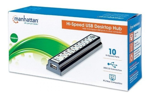 Hub Usb V2.0 10 Ptos Con Fuente Manhattan 161572 Negro