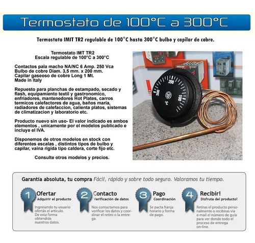 Termostato Estampadora Hasta 300°c Bulbo Y Capilar De Cobre