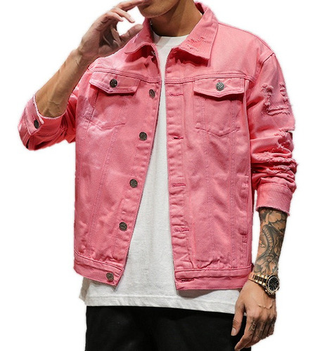 jaqueta jeans rosa masculina