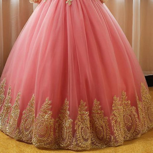 Vestidos De Quinceañera Elegante Color Rojo Dorado Barato 