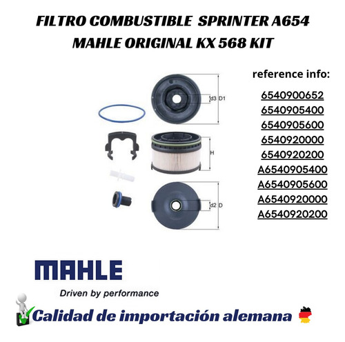 Filtro Combustible Kx568kit Mahle P/ A654 Ref 6540900652