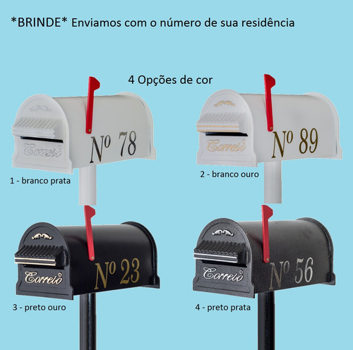 Caixa De Correio Branco/ouro Americana Alumínio C/ Pedestral