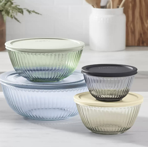 Pyrex 4 Tazones Bowl Vidrio Con Tapas Elegante Multiusos Color