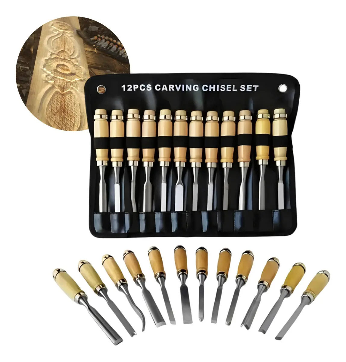 Kit Cincel Formon Madera Gubia Carpintero Tallado Herramienta para Carponteria Juego 12pzs