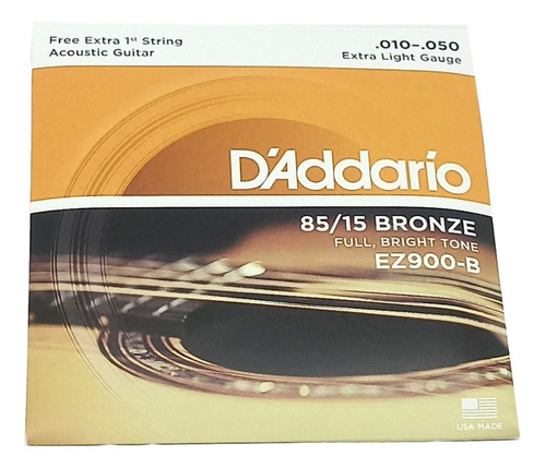 Encordoamento Violão D'addario Ez900 Aço 010 + Mi De Brinde