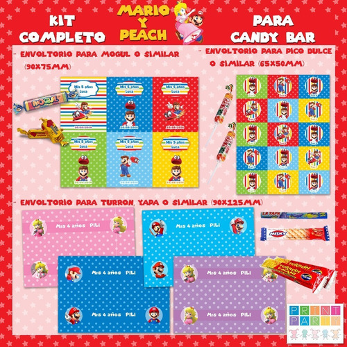 Mario Bros Y Peach Kit Imprimible Personalizado Candy Bar
