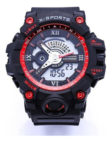 Relógio Masculino S-sports Eletrônico Digital Com Cronômetro Preto Vermelho