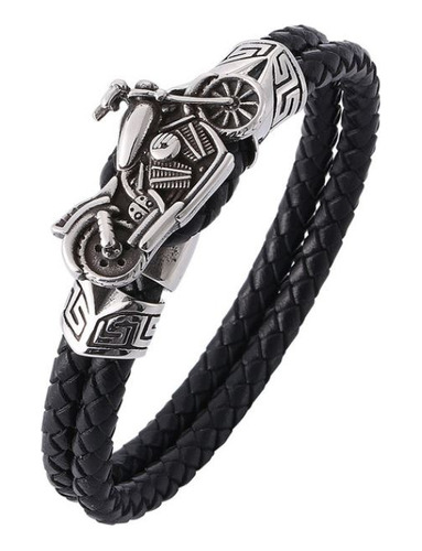 Pulsera Piel Cuero Trenzado Moto Chopper. Regalo Hombre