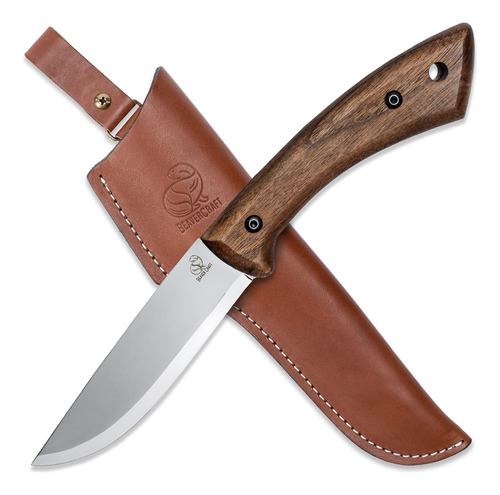 Cuchillo Bushcraft De Acero Al Carbono Con Funda De Cuero