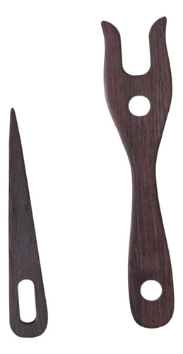 4 Kit De 2 Piezas De Tenedor De Tejer Y Aguja Marrón Oscuro