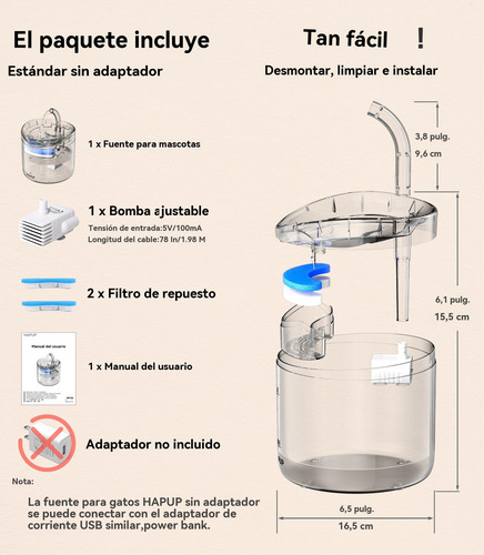 Bebedero Automático Fuente Para Gatos Y Perros Con Filtro 2l Transparente