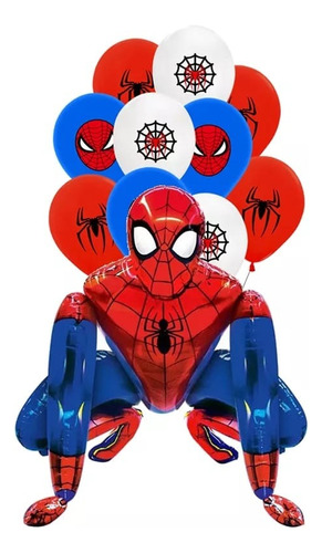 Set Globos Latex Mas Globo Aluminio 3d Spiderman Cumpleaños