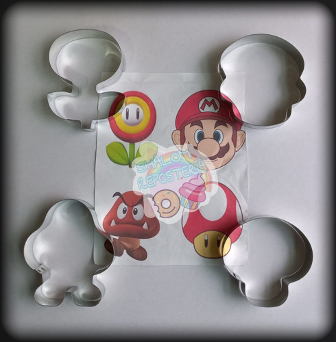 * Kit 4 Cortadores Galletas Video Juego Mario Hongo Fondant 