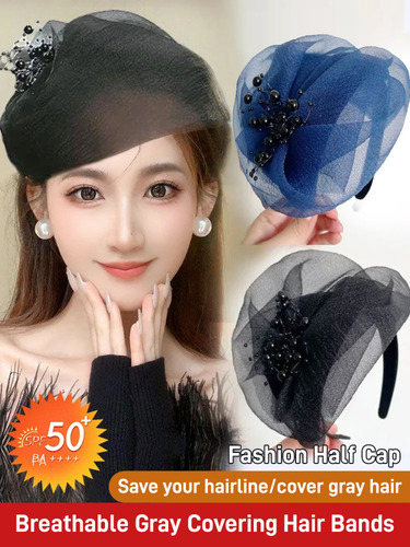 Elegante Diadema Gris Transpirable Con Medio Sombrero