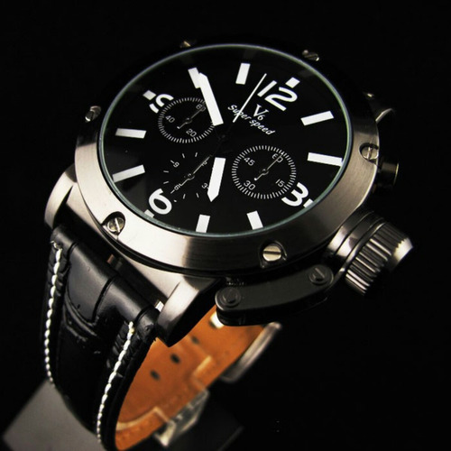 Relógio Masculino Esportivo V6 Militar Em Couro Mov Quartz