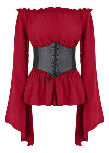 A Blusa Renacentista Para Mujer, Corsé Con Cinturón,