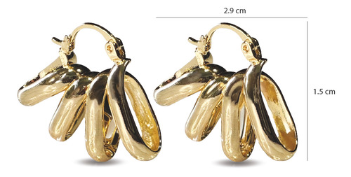Aretes Arracada Para Mujer Oro Laminado 18k Moda Eslabones Huggies Modernos Ligeros Joyeria Fina Elegante Ideal Para Regalar Set De 2 Aretes
