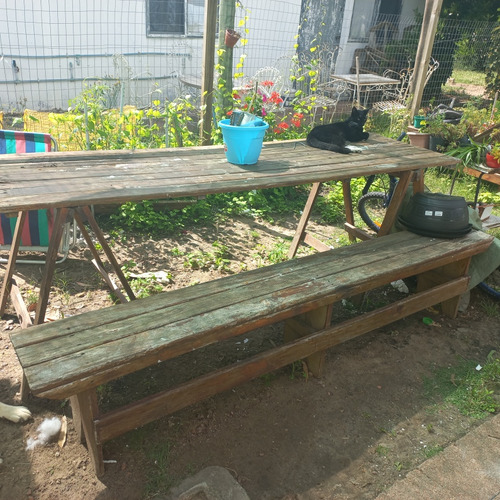 Mesa Madera Con Taburetes Y 2 Bancos Largos