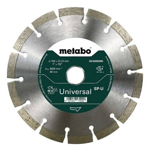 Disco Diamantado Segmentado 7 PuLG 180 Mm Widia Metabo Color Gris