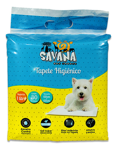 Tapete Para Cachorro Higiênico 30un 60x60cm Savana Pet