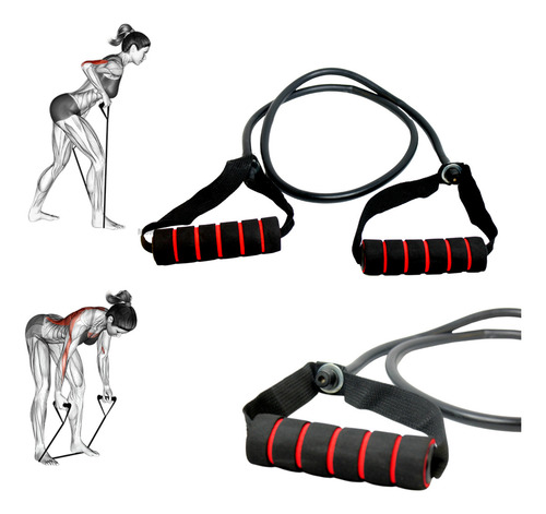 Corda Elástica De Treino Muscular Preta 1,20m Com Puxadores