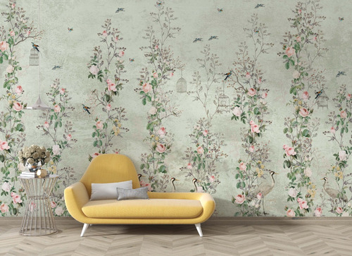 Papel Tapiz Europeo Wallpaper Chinoiserie Floral Y Aves V2