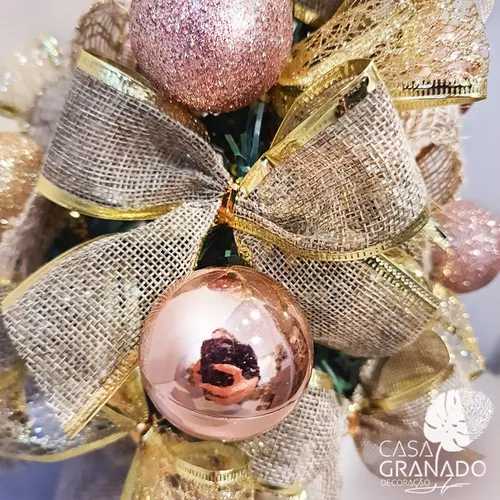Kit Árvore Natal Rosa Dourado Vai Montada 70cm + Papai Noel