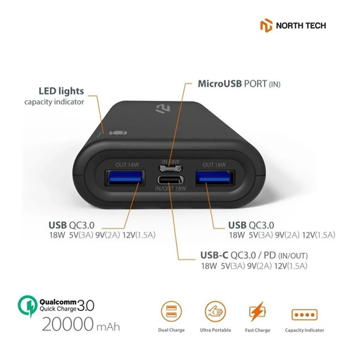 Power Bank North Tech 20.000mah Fast Charge 18w Thisell