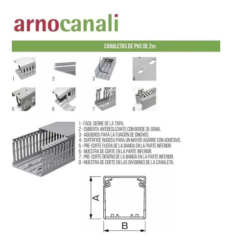 Imagen 2 de 3 de V5k6040 Arno Canali Canaleta Ranurada Pvc 40x60mm 1.5x2.5pul