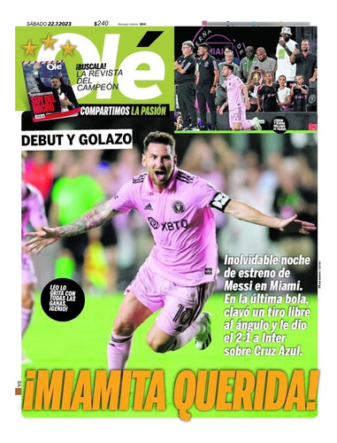 Diario Olé Sabado 22/07/23 Miamita Querida Messi Inter Miami