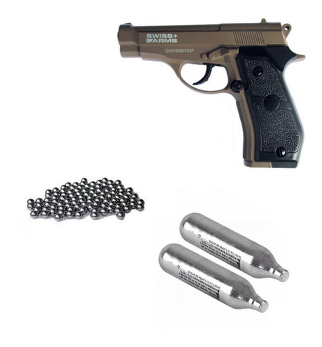 Pistola Balin Swiss Arms P84 Full M Tan + 2 Co2 + 500bb Caza