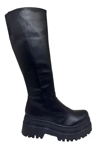 Bota Borcego Ca a Larga Plataforma Mujer Zapato Hebilla Alta