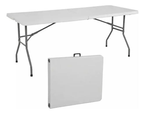 Mesa Plegable Tipo Valija Camping Jardin 1,80m Maletin Asado Blanco