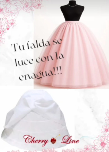 Vestidos Cherry Line: Falda Larga + Enagua 6 Aros Con Faldón