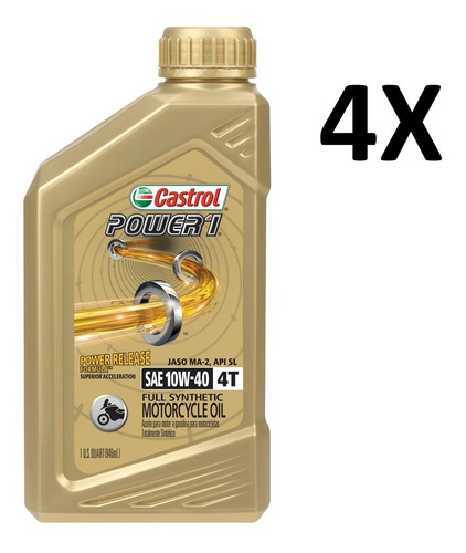 Aceite Sintetico Moto Castrol Power 1 4t 10w-40 4  De 946ml