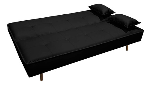 Sofá Cama Silver 3 Lugares Reclinável 1,93 Corino Preto Desenho Do Tecido Liso