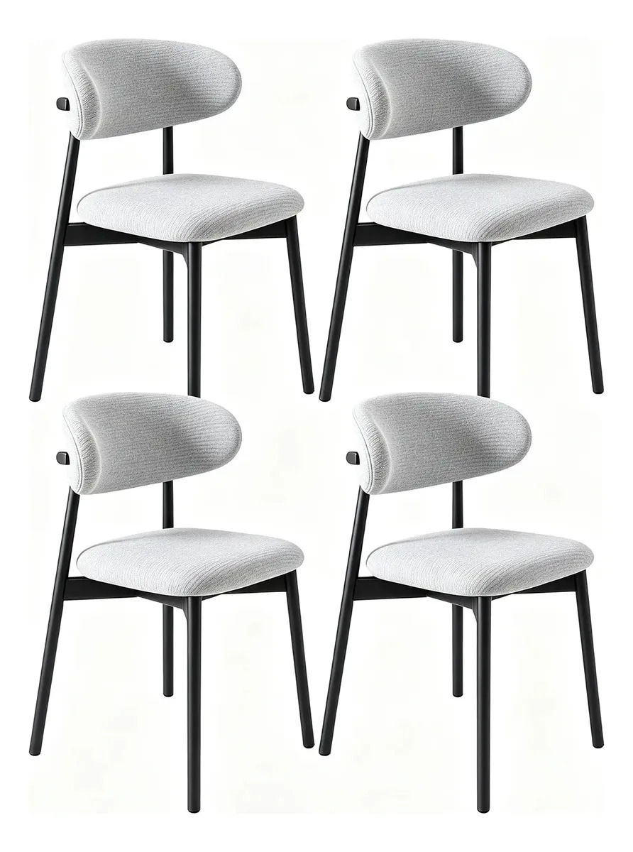 OWKUAN Set 4 Sillas Comedor Modernas Acolchonadas Chenille Y Metal Con Recubrimiento Antióxido, Respaldo Ergonómico Y Almohadillas Antideslizantes, Grises Hogar Restaurante, Regalo